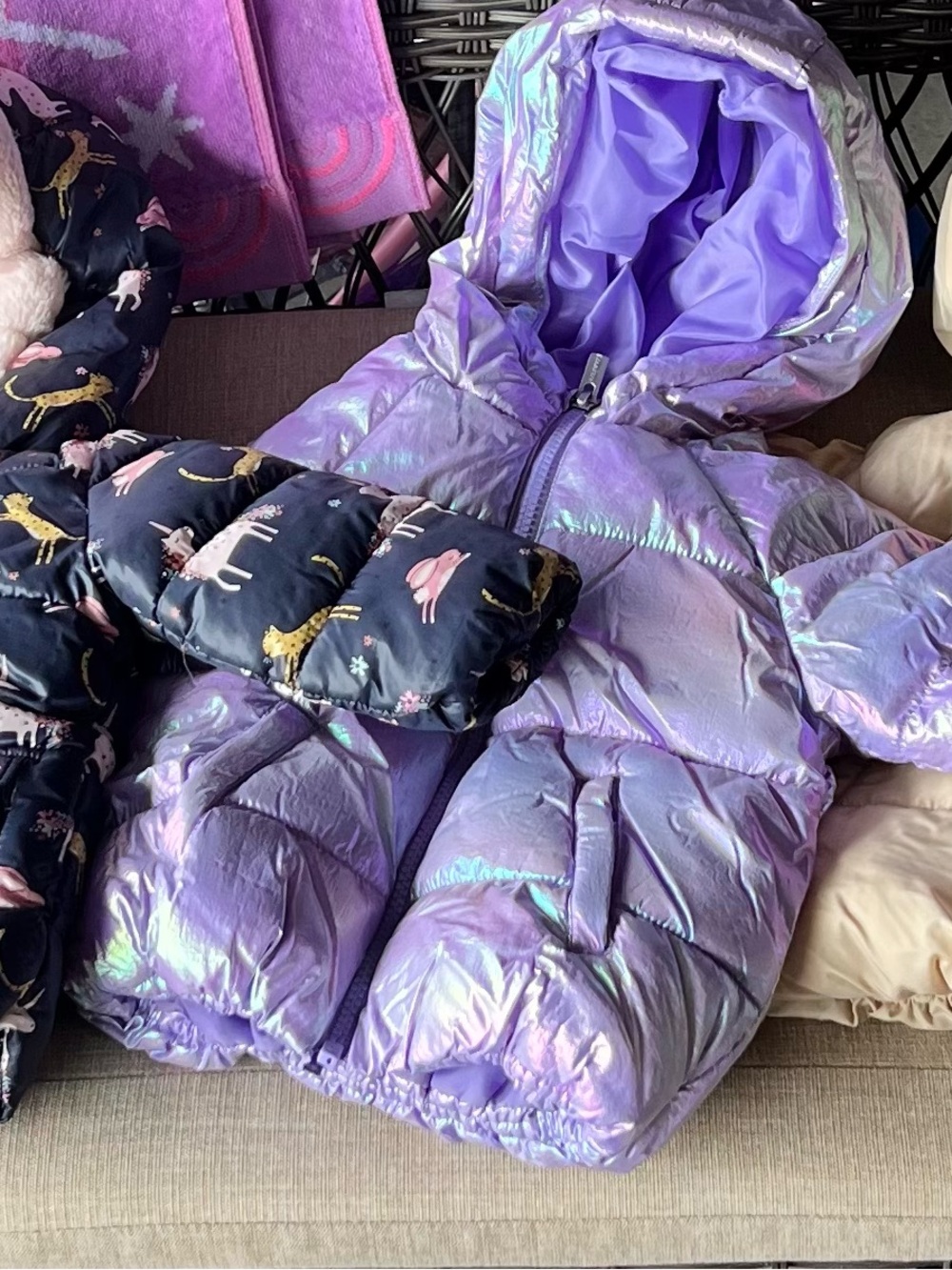 Old Navy Girls Iridescent Purple Puffer Coat